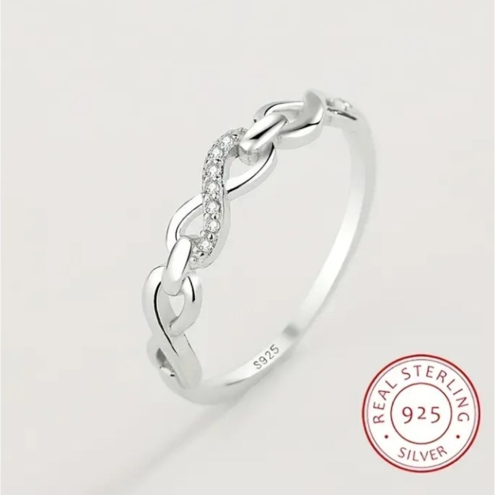 925 sterling silver infinity diamond Promise ring sz 6